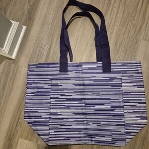 Thirty-One Purple and Gray Striped Tote